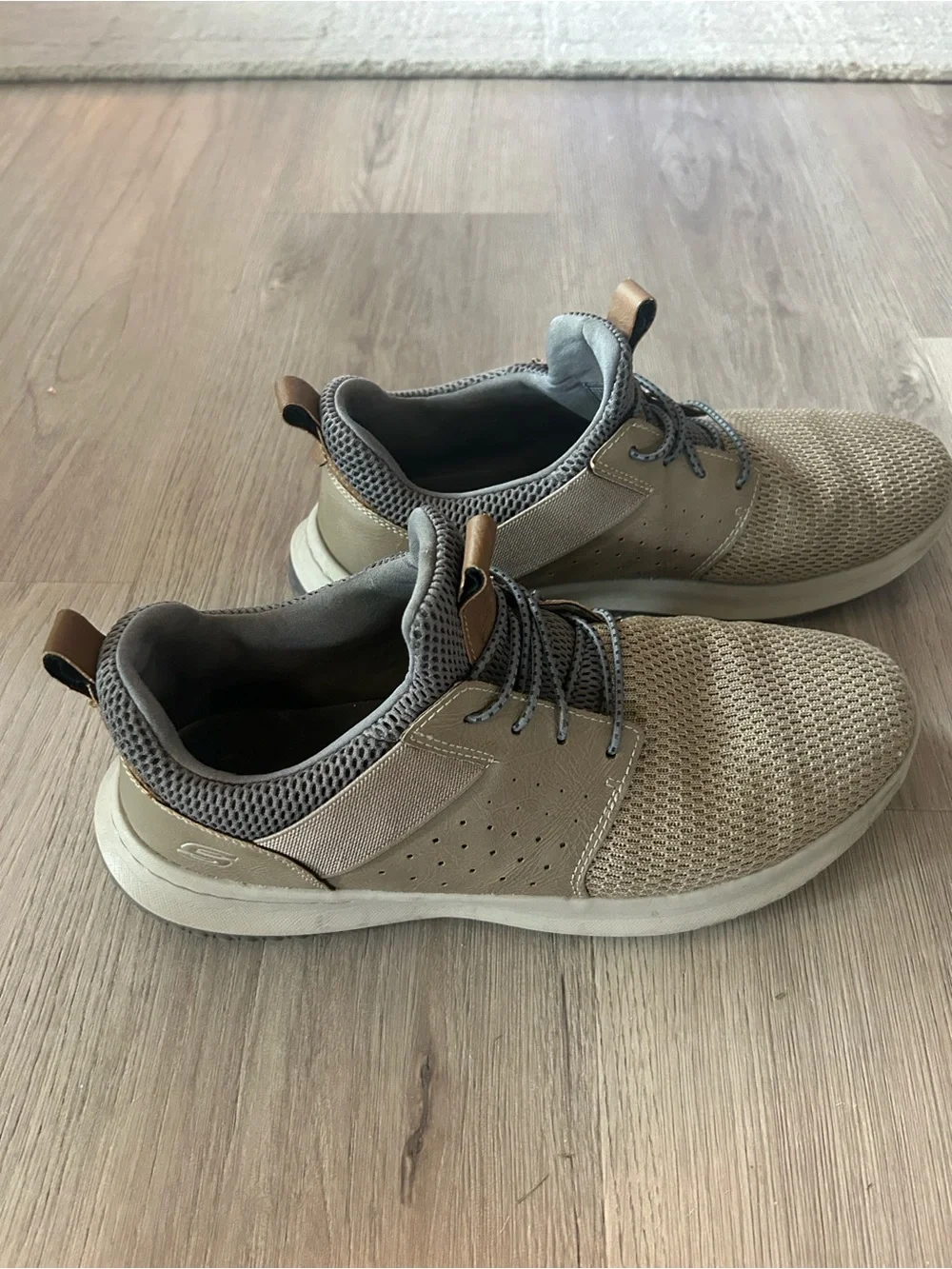 Skechers Men's Knit Lace-Up Sneakers in Tan and Gray
